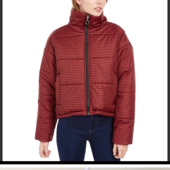 Celebrity Pink Jackets & Blazers - Celebrity Pink houndstooth plaid puffer coat